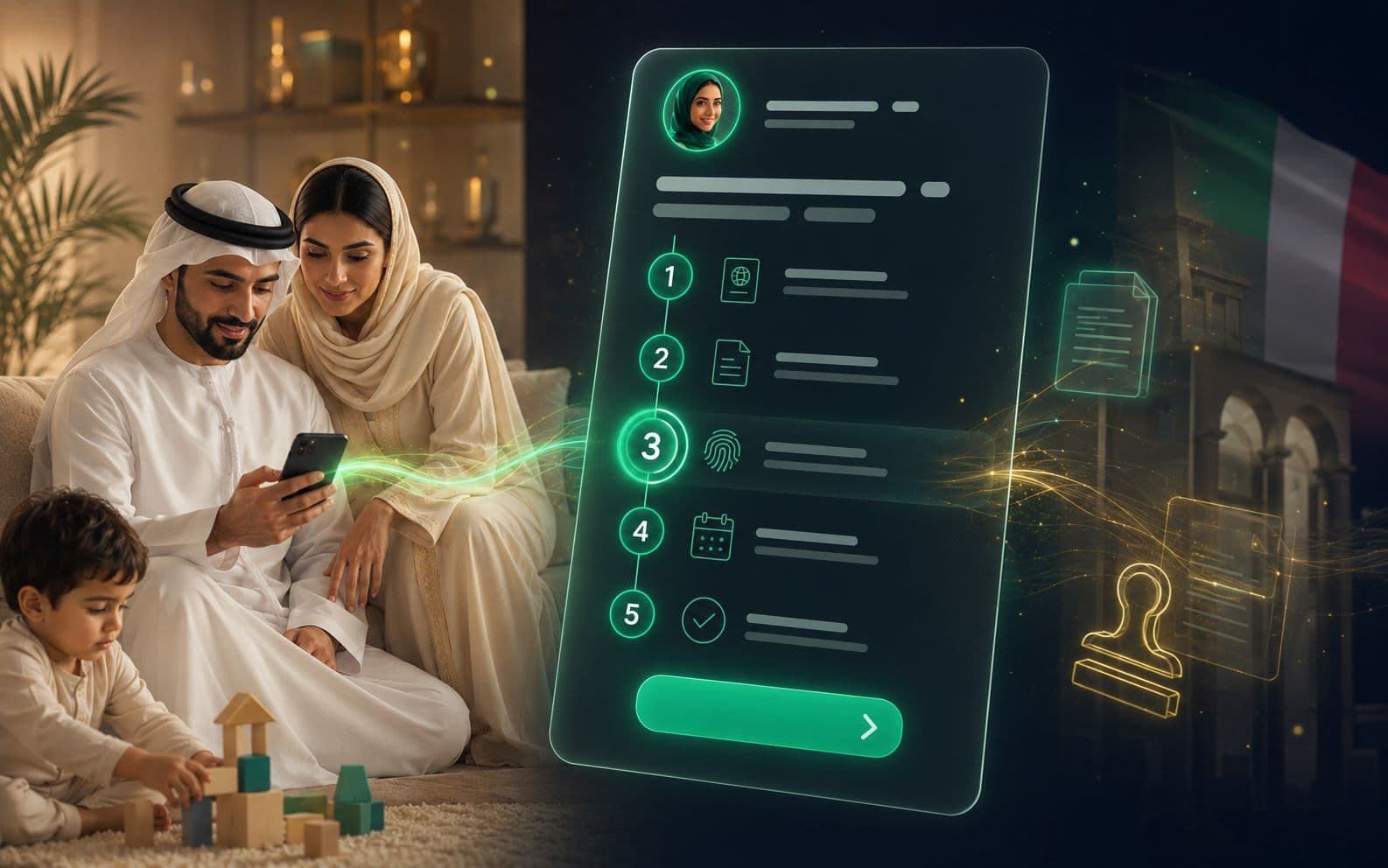Nadia explaining MOHRE government process step-by-step to a UAE family on their phone